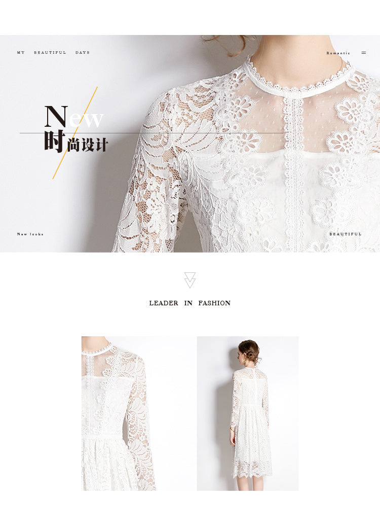 Original design for spring and summer lace slim fit lace dress with a slimming and age reducing mid length skirt for women