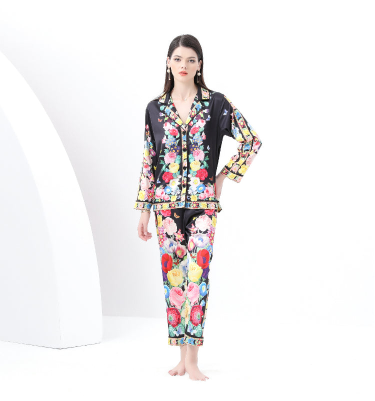 Original design spring/summer-autumn - casual trim pajama suit set with a suit collar long sleeves trousers print 2-piece set