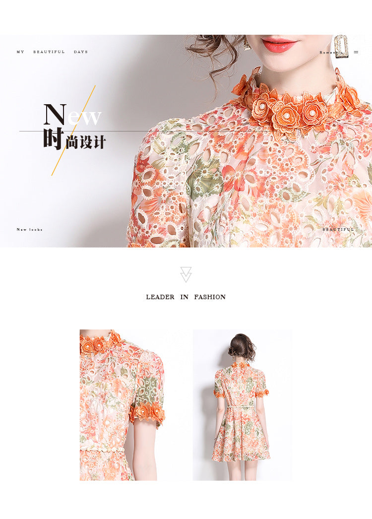 Original Design: Spring/Summer Embroidered Printed Dress for Women with a High end Style and a slimming A-line Skirt with a cinched waist