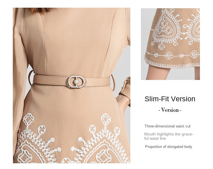 Original design - spring, summer and autumn - art chiffon stitching dribble embroidered high-waisted slim temperament dress