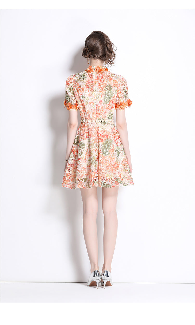 Original Design: Spring/Summer Embroidered Printed Dress for Women with a High end Style and a slimming A-line Skirt with a cinched waist