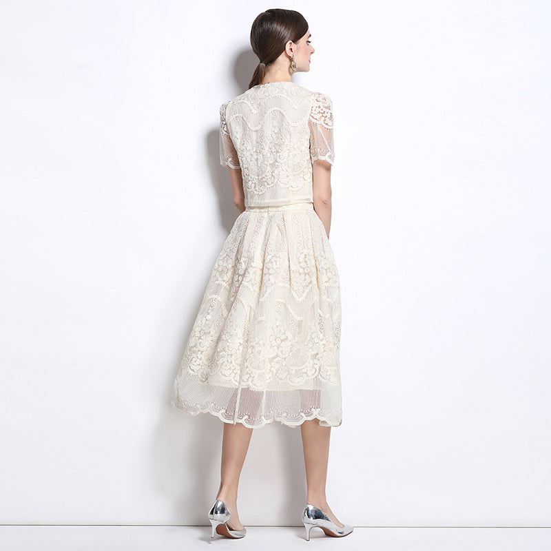 Original design for spring and summer small fragrance style set light luxury and high-end water-soluble lace skirt two-piece set