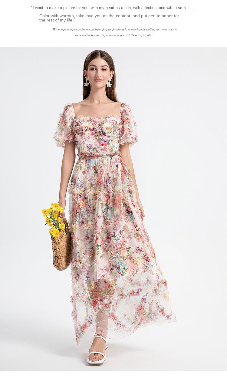 Apricot beauty heavy industry boutique palace style French romantic waist cake skirt
