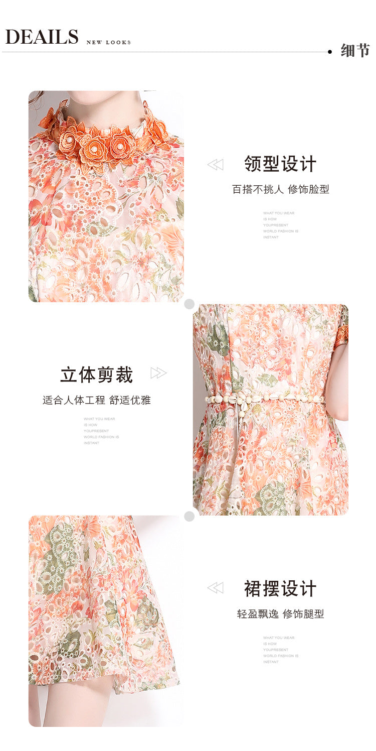 Original Design: Spring/Summer Embroidered Printed Dress for Women with a High end Style and a slimming A-line Skirt with a cinched waist