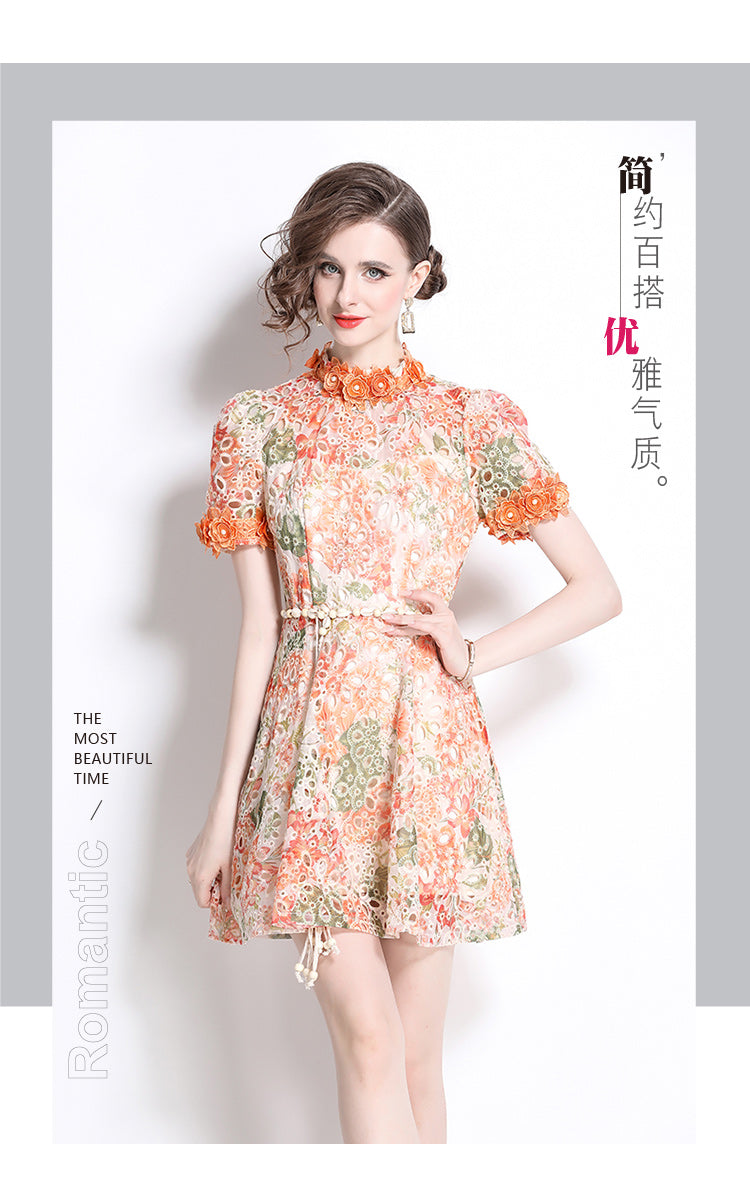 Original Design: Spring/Summer Embroidered Printed Dress for Women with a High end Style and a slimming A-line Skirt with a cinched waist