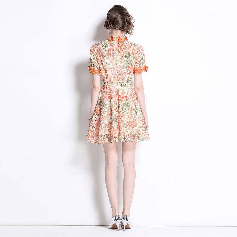 Original Design: Spring/Summer Embroidered Printed Dress for Women with a High end Style and a slimming A-line Skirt with a cinched waist