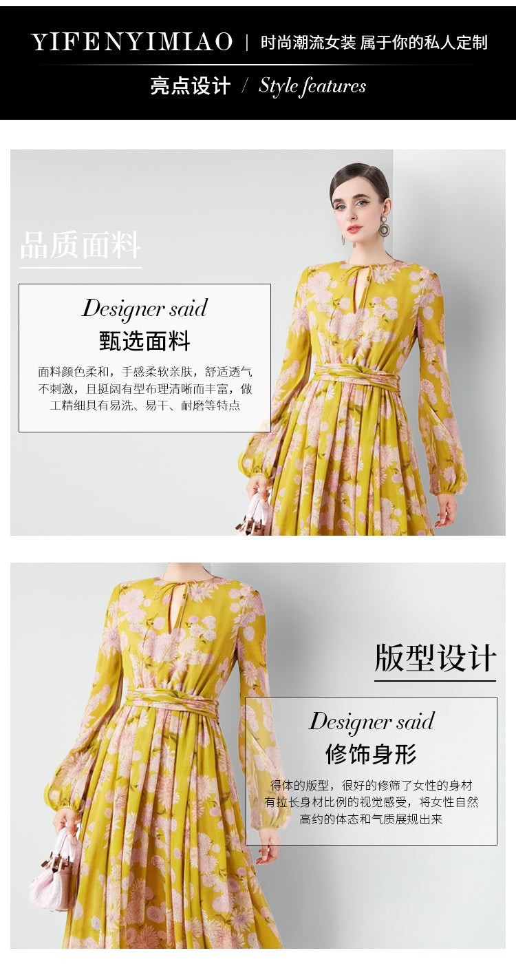 Original design for spring and summer three bedroom pleated 6-meter printed large skirt