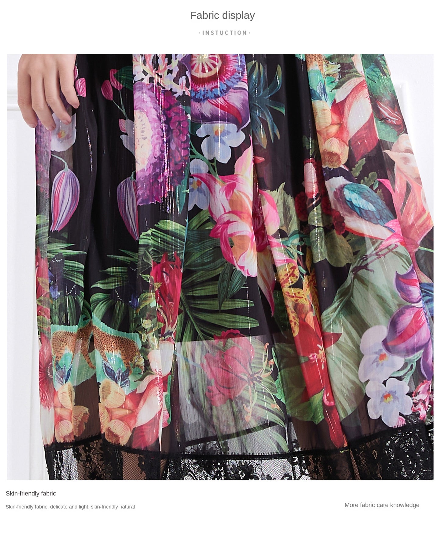 Original design Spring/summer resort V-neck lace print suit with waist ruffle maxi dress
