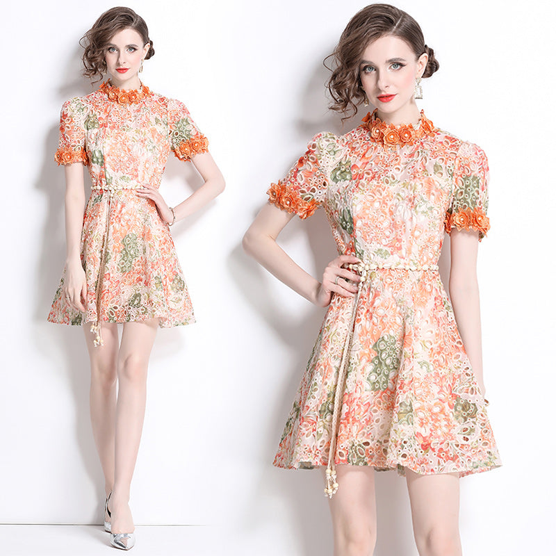 Original Design: Spring/Summer Embroidered Printed Dress for Women with a High end Style and a slimming A-line Skirt with a cinched waist