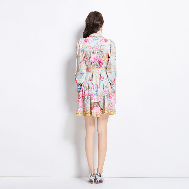 Original Design Spring Summer Autumn Vacation Painted Oil Painting Style Short Collar Dress