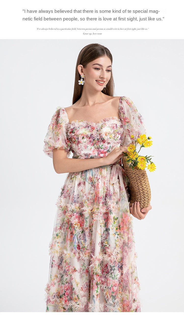 Apricot beauty heavy industry boutique palace style French romantic waist cake skirt