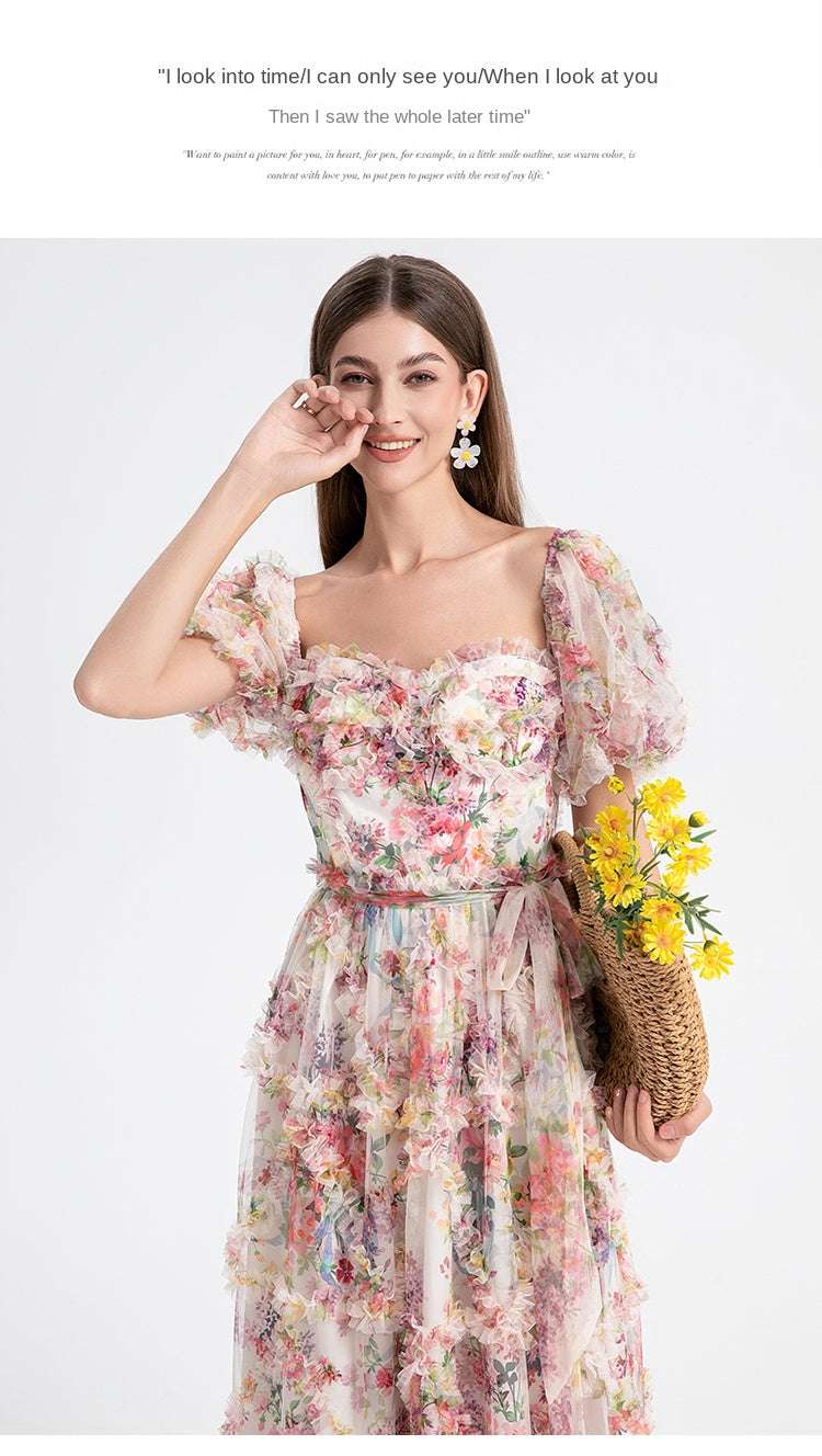 Apricot beauty heavy industry boutique palace style French romantic waist cake skirt