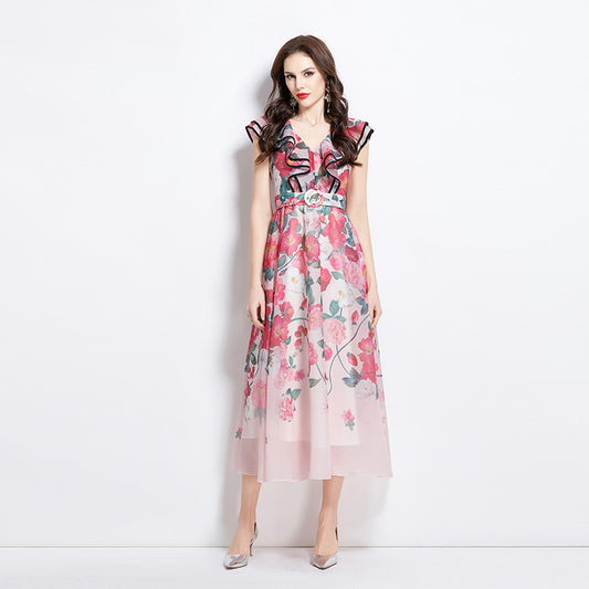 Original Design Spring/Summer Vacation New Oil Painting Style Flower Printed Long Dress