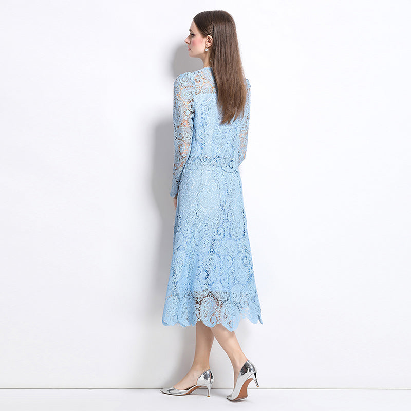 Original design for spring and summer small fragrance style set light luxury and high-end water-soluble lace skirt two-piece set