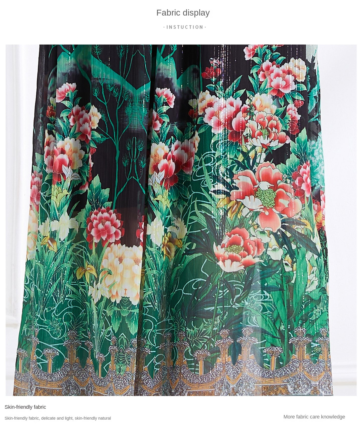 Original design - Spring/Summer, Autumn chiffon shirt collar print, long sleeves, cinched waist, ruffled maxi skirt
