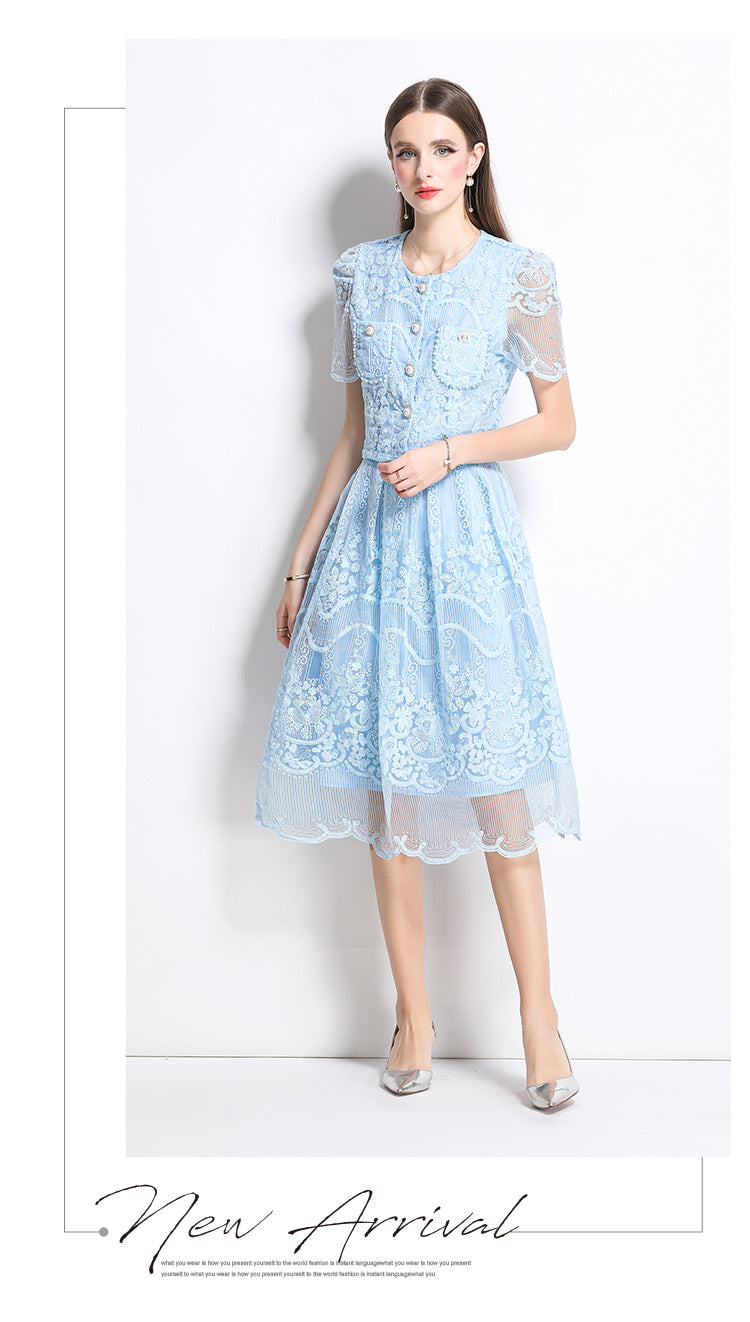 Original design for spring and summer small fragrance style set light luxury and high-end water-soluble lace skirt two-piece set