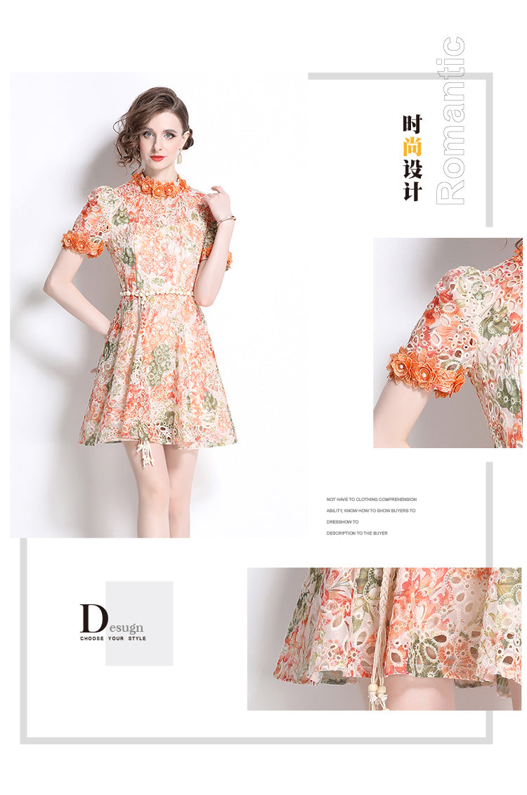 Original Design: Spring/Summer Embroidered Printed Dress for Women with a High end Style and a slimming A-line Skirt with a cinched waist