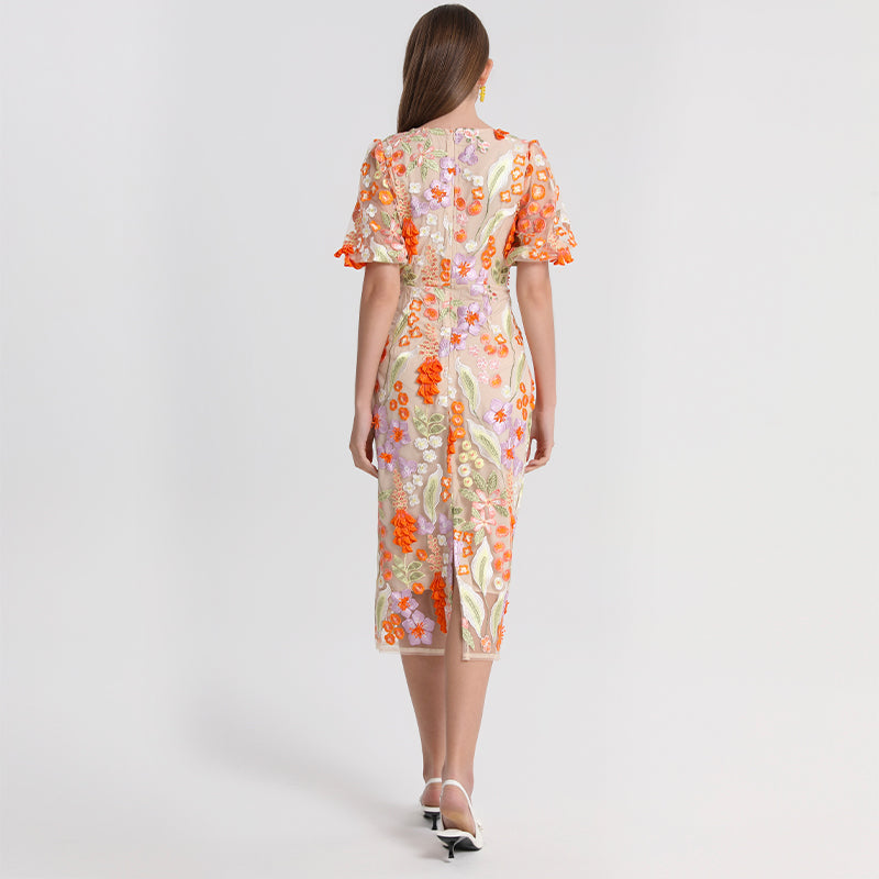 Artwork boutique handmade three-dimensional wheat ear embroidered French temperament dress