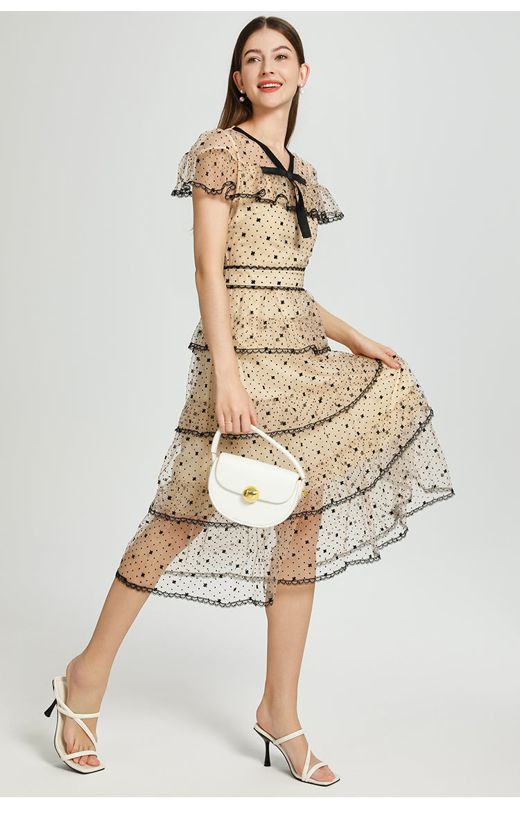 Original Design Heavy Industry Boutique Embroidery Plush Wave Point Wave style Shawl Cake Vintage Dress