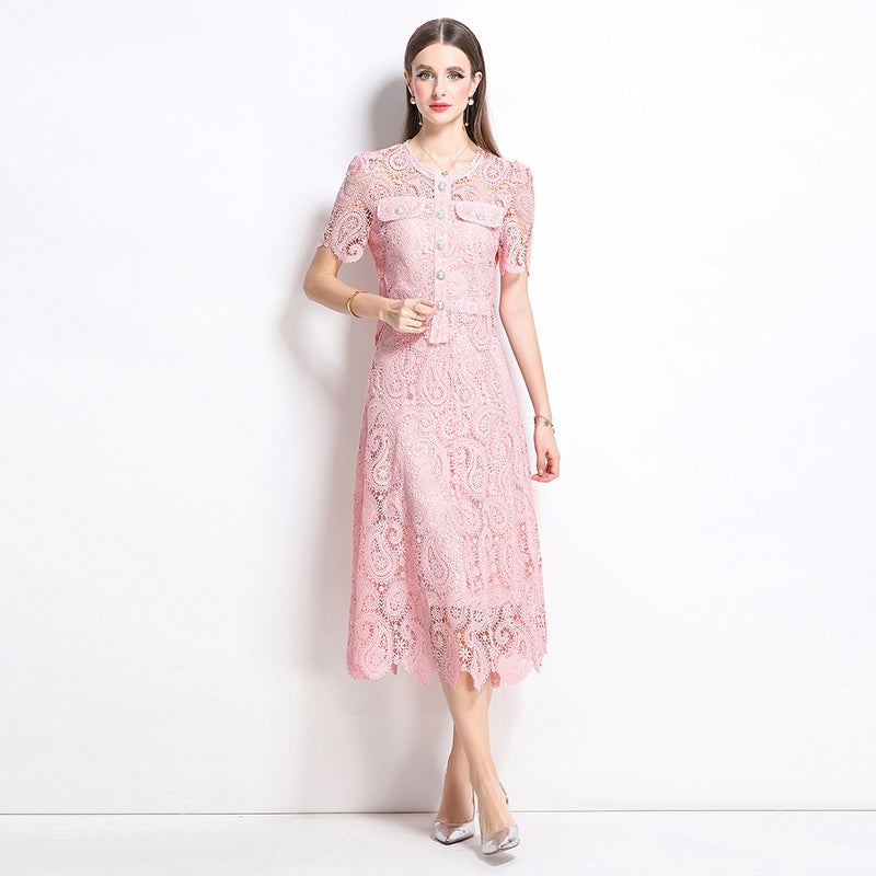 Original design for spring and summer small fragrance style set light luxury and high-end water-soluble lace skirt two-piece set