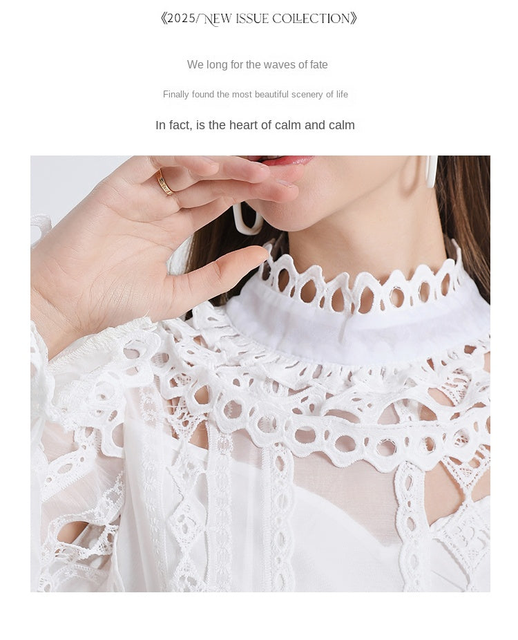 Art cut-out embroidered solid color French maxi skirt waist temperament women's dress