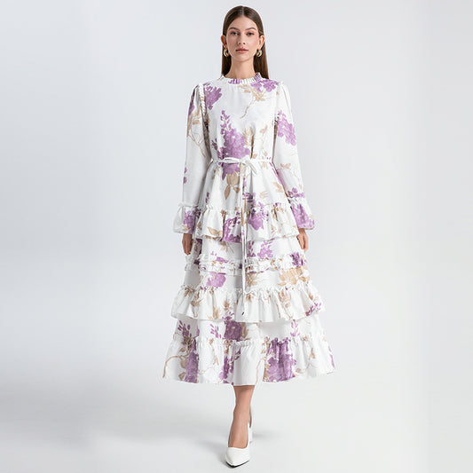 Original design: spring, summer, autumn, art, palace style, double print, loose version of the temperament cake skirt