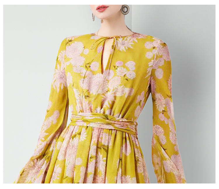 Original design for spring and summer three bedroom pleated 6-meter printed large skirt