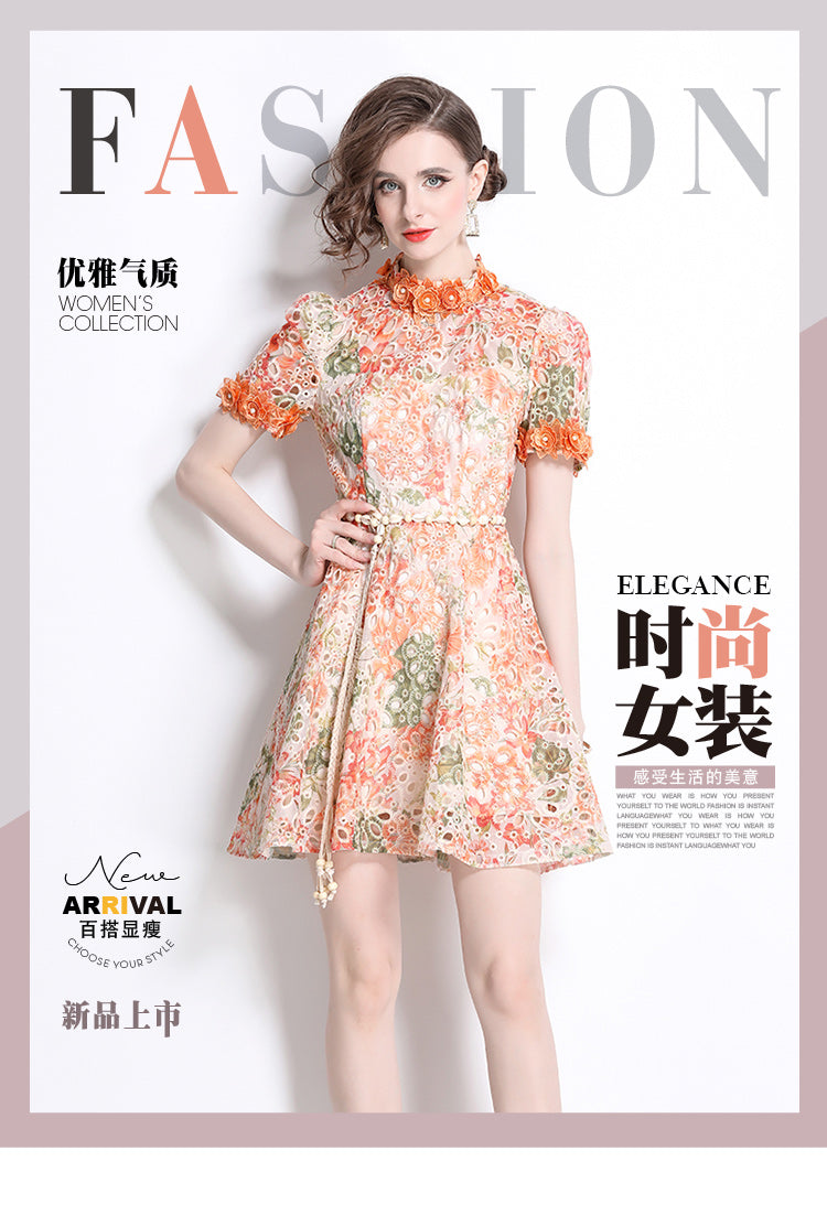 Original Design: Spring/Summer Embroidered Printed Dress for Women with a High end Style and a slimming A-line Skirt with a cinched waist