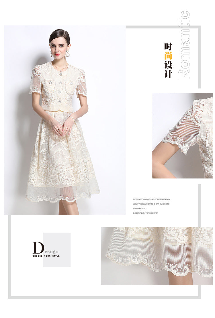 Original design for spring and summer small fragrance style set light luxury and high-end water-soluble lace skirt two-piece set
