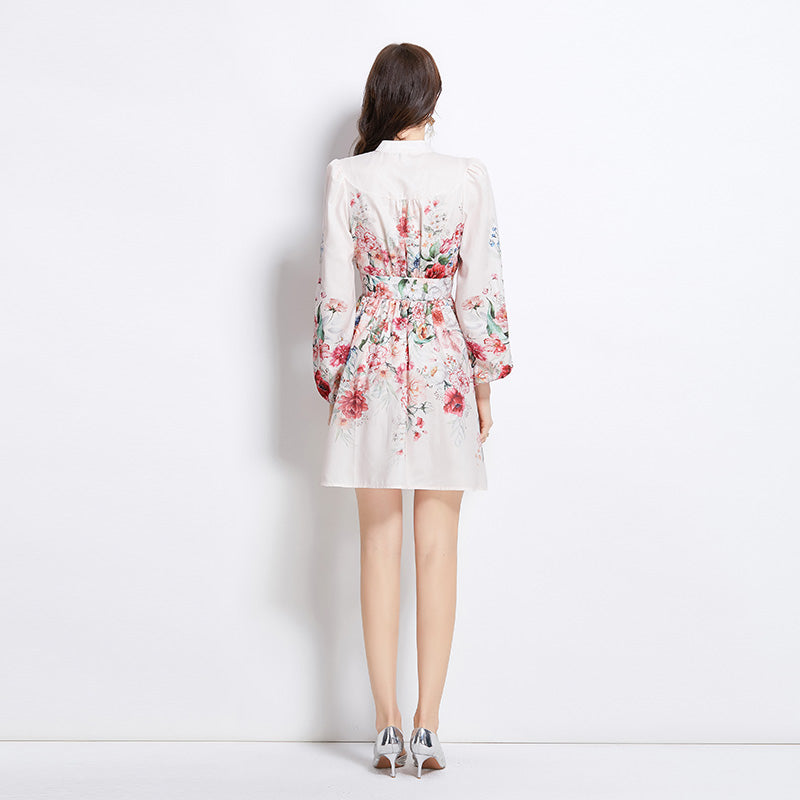 Original Design Spring/Summer/Autumn Vacation Retro Oil Painting Printed Collar Short Dress