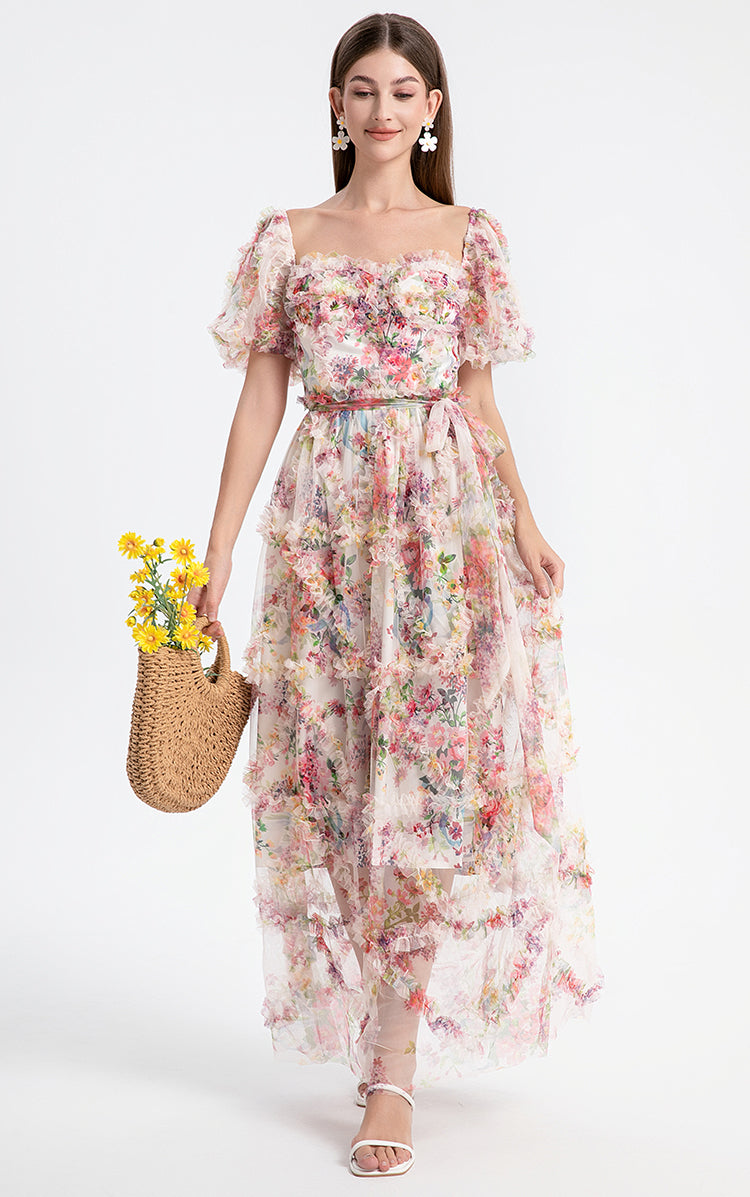 Apricot beauty heavy industry boutique palace style French romantic waist cake skirt