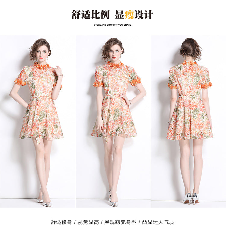 Original Design: Spring/Summer Embroidered Printed Dress for Women with a High end Style and a slimming A-line Skirt with a cinched waist
