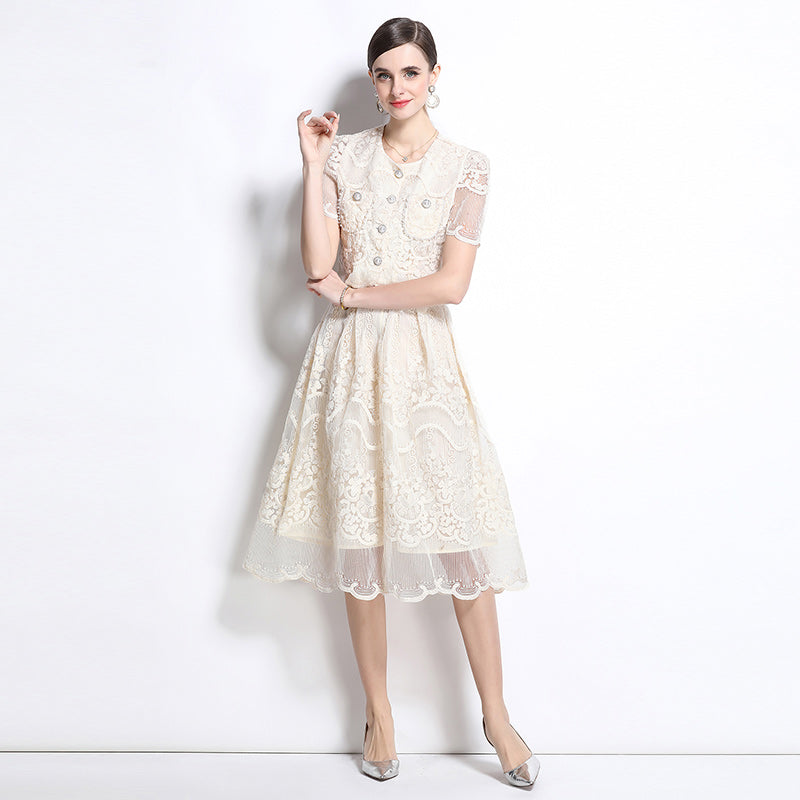Original design for spring and summer small fragrance style set light luxury and high-end water-soluble lace skirt two-piece set