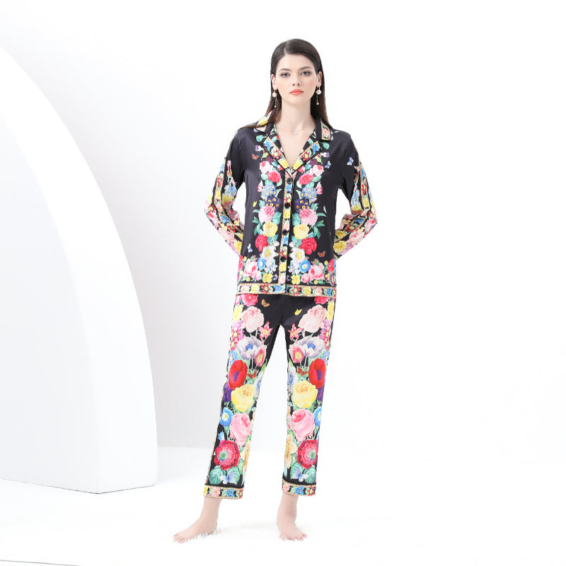 Original design spring/summer-autumn - casual trim pajama suit set with a suit collar long sleeves trousers print 2-piece set