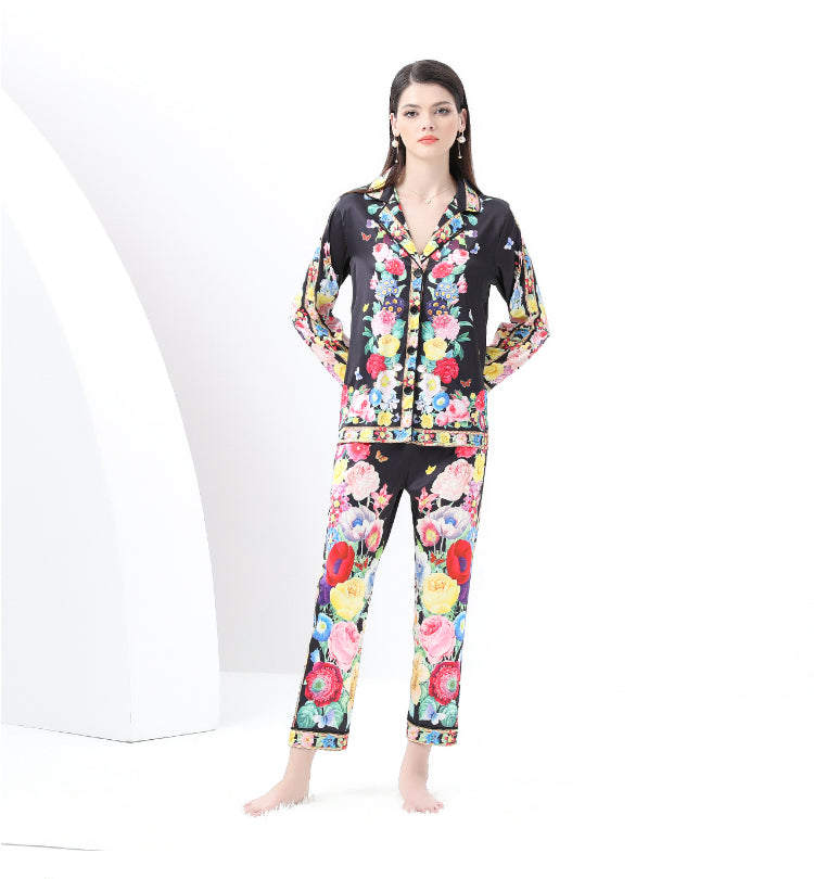 Original design spring/summer-autumn - casual trim pajama suit set with a suit collar long sleeves trousers print 2-piece set