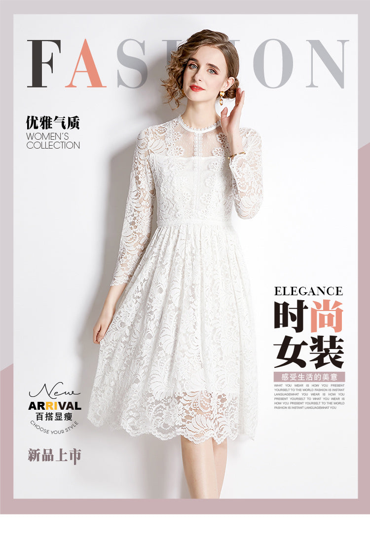 Original design for spring and summer lace slim fit lace dress with a slimming and age reducing mid length skirt for women
