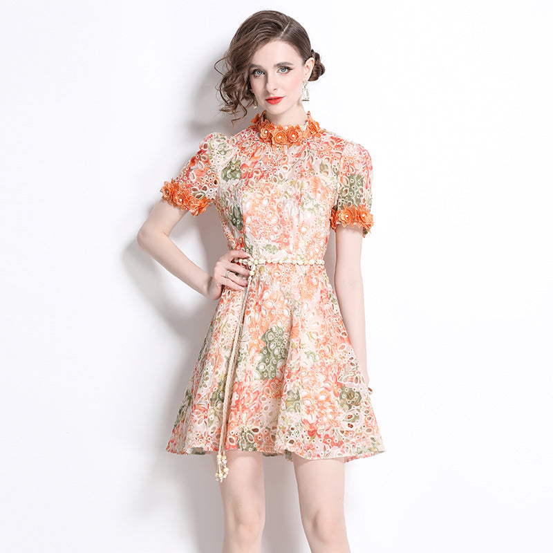 Original Design: Spring/Summer Embroidered Printed Dress for Women with a High end Style and a slimming A-line Skirt with a cinched waist