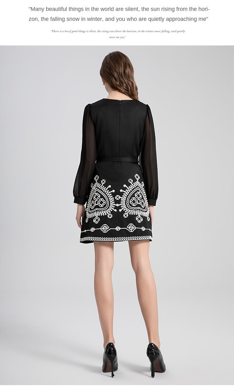 Original design - spring and summer art lace stitching color tweed small fragrance big bow ostrich feather dress