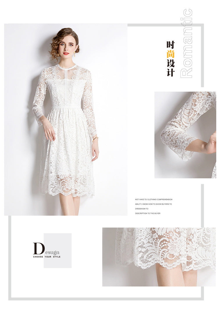 Original design for spring and summer lace slim fit lace dress with a slimming and age reducing mid length skirt for women