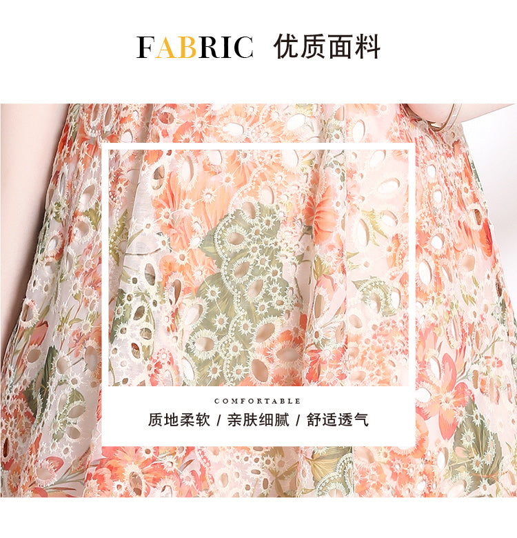 Original Design: Spring/Summer Embroidered Printed Dress for Women with a High end Style and a slimming A-line Skirt with a cinched waist
