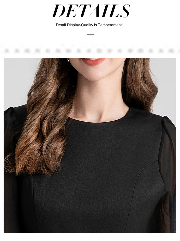 Original Design Light Luxury Heavy Industry Chiffon Splicing Plate Belt Embroidered High Waist Slimming Style Dress