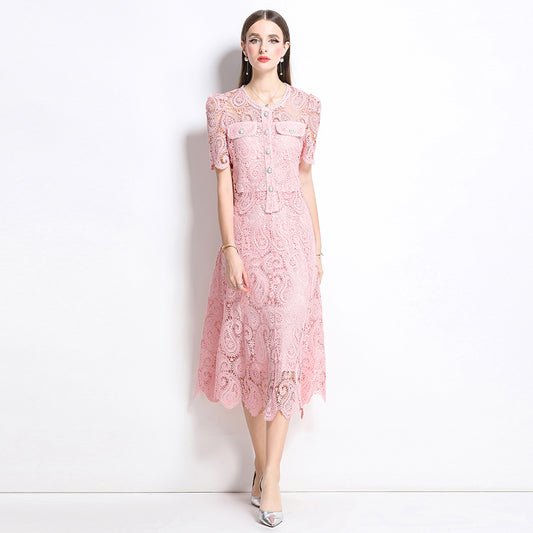 Original design for spring and summer small fragrance style set light luxury and high-end water-soluble lace skirt two-piece set
