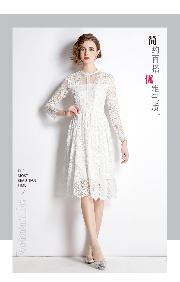 Original design for spring and summer lace slim fit lace dress with a slimming and age reducing mid length skirt for women