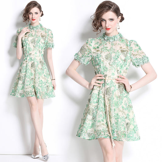 Original Design: Spring/Summer Embroidered Printed Dress for Women with a High end Style and a slimming A-line Skirt with a cinched waist