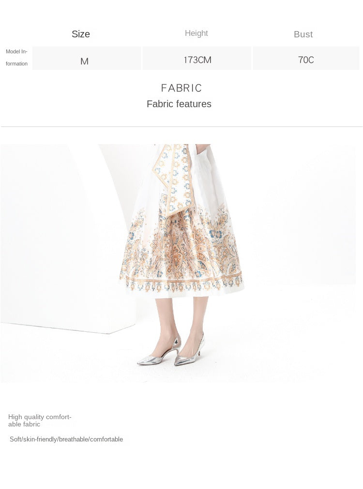 Spring/summer wrap tie style V-neck balloon sleeve long vintage print dress
