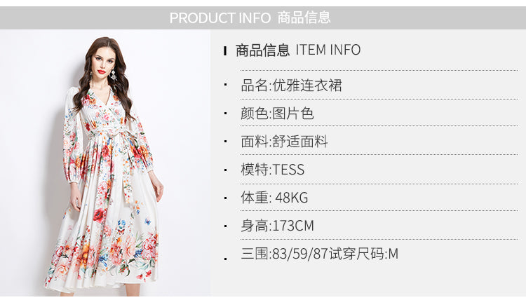 Original Design Spring/Summer Oil Painting Flower Pattern Wrapped Mid length Dress