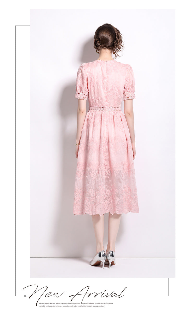 Original Design: Spring/Summer Embroidered V-neck Dress with Lace and Lace Charm Slimming Skirt