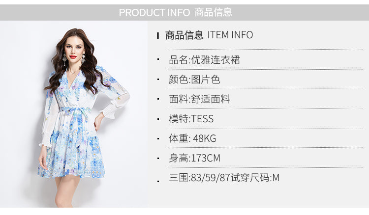 Original Design Spring/Summer Vacation New Flower Oil Painting Style V-neck Short Dress
