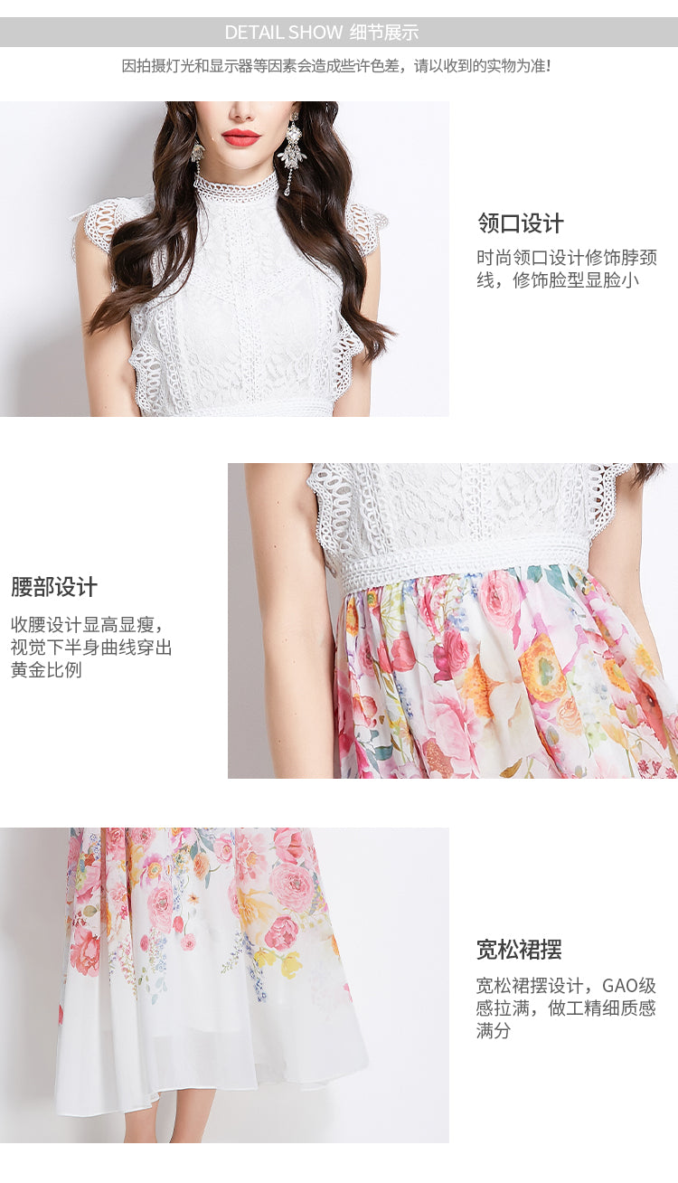Original Design Spring/Summer/Autumn Vacation New Colorful Oil Painting Style Lace Splicing Long Dress