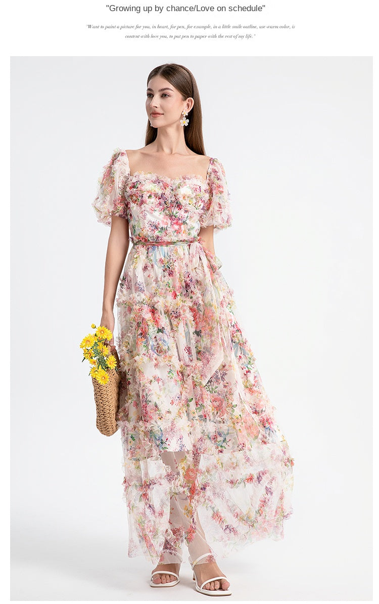 Apricot beauty heavy industry boutique palace style French romantic waist cake skirt